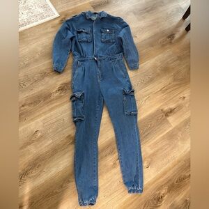 Fashion Nova Denim Jumpsuit size Large